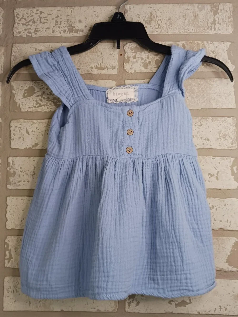btween Girls 24M Blouse Blue Tank Top 1/4 Button Flowy 100% Cotton